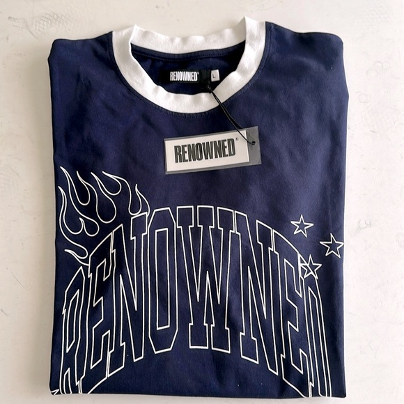 Renowned T-shirt Navy/ Wht  L NWT - Picture 1 of 6